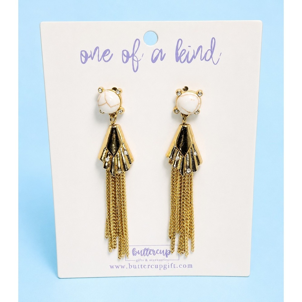 Buttercup One of a Kind‎ 14K Gold Dipped Tassel Dangle Earrings White -3431